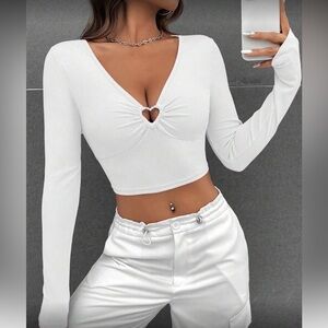 White heart shaped cutout crop top
